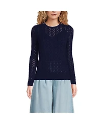 Lands' End Women's Cotton Viscose Button Shoulder Modern Crew Sweater