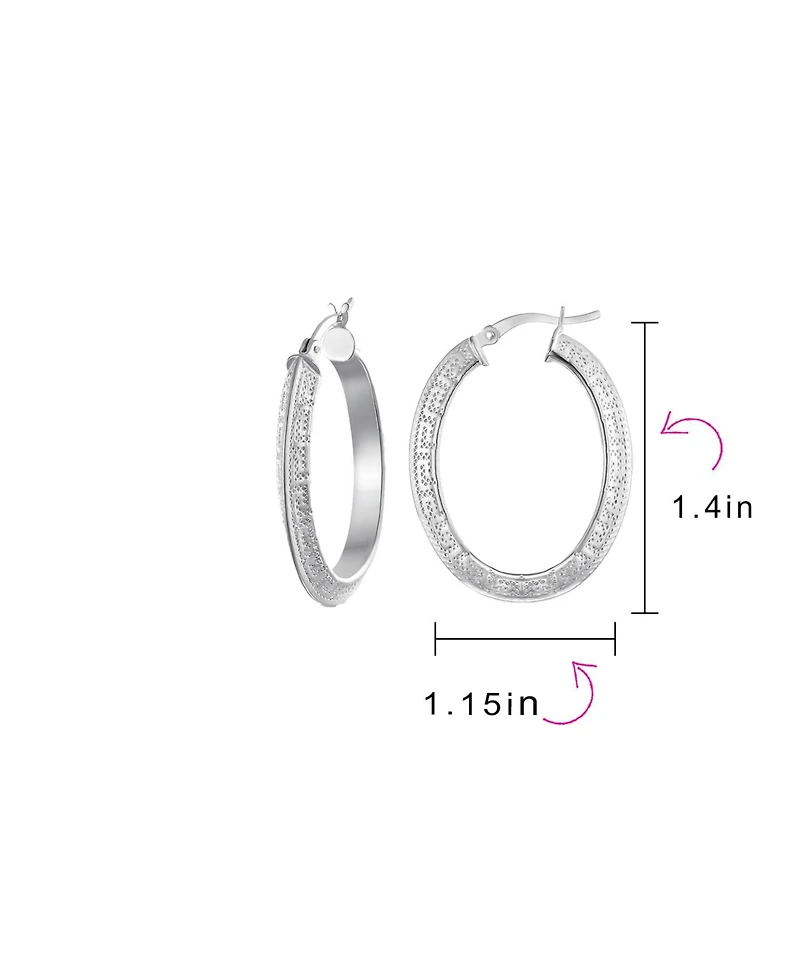Bling Jewelry Large Greek Key Oval Hoop Huggie Earrings Sterling Silver 1 Inch Diameter