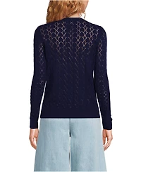 Lands' End Women's Cotton Viscose Button Shoulder Modern Crew Sweater