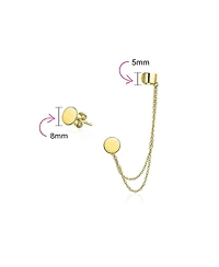 Bling Jewelry Geometric Cartilage Plain Band With Two Chains Ear Warp Cuff Cz Cubic Zirconia Stud Ear Lobe Earring Rose Gold Plated Sterling Silver