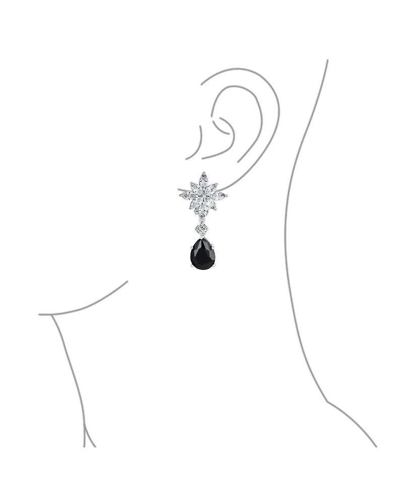 Bling Jewelry Art Deco Style Cluster Floral Cz Cubic Zirconia Statement Dangle Teardrop Chandelier Clip On Earrings Silver Plated