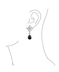 Bling Jewelry Art Deco Style Cluster Floral Cz Cubic Zirconia Statement Dangle Teardrop Chandelier Clip On Earrings Silver Plated