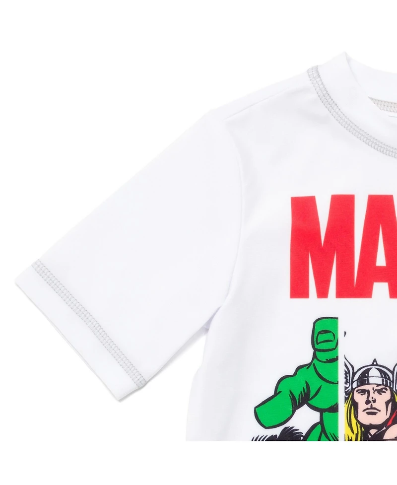 Avengers Toddler Boys Marvel Spider-Man Captain America Hulk Iron Man Pullover Rash Guard & Swim Trunks Outfit Set to