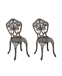 Outdoor Dining Chair Set of 2, Cast Aluminium Patio Chairs Outdoor Bistro Chairs, Bronze