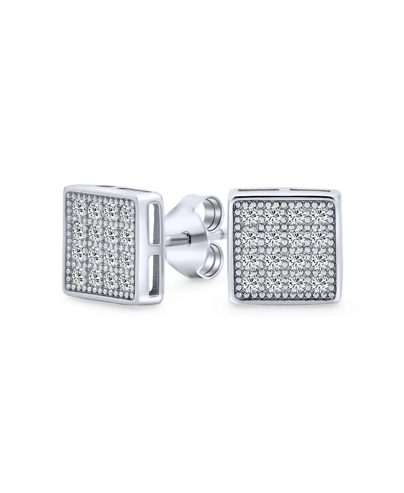 Bling Jewelry Geometric Hip Hop Square Cubic Zirconia Micro Pave Cz Stud Earrings .925 Sterling Silver