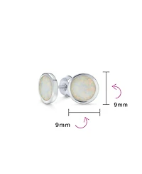 Bling Jewelry Classic Simple Iridescence Bezel Setting Flat Round Circle Created White Opal Stud Earrings .925 Sterling Silver Large 9MM