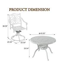 5-Piece Cast Aluminum Outdoor Conversation Set Outdoor Dining Table with Umbrella Hole Outdoor Swivel Rockers Patio Dining Chairs in White