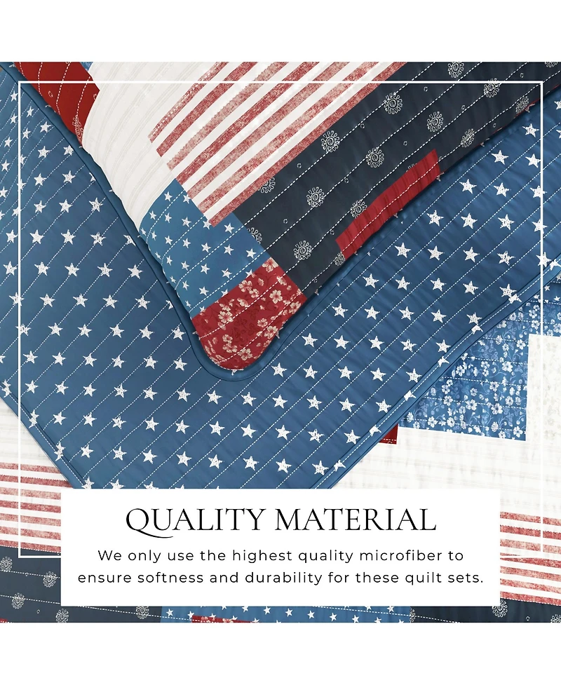 Linery & Co. All Season 3 Piece Americana Stitched Quilt Set with Shams