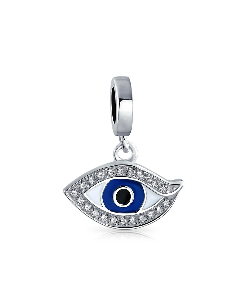 Bling Jewelry Crystal Amulet Protection Blue Evil Eye Dangle Charm Bead Enamel .925 Sterling Silver Fits European Bracelet