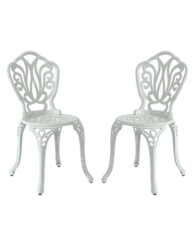 Patio Dining Chair Set of 2, Cast Aluminium Outdoor Chairs Outdoor Bistro Chairs, White