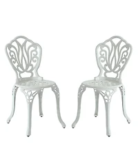 Patio Dining Chair Set of 2, Cast Aluminium Outdoor Chairs Outdoor Bistro Chairs, White