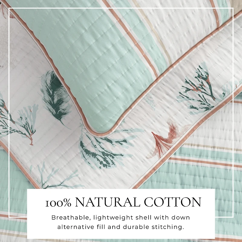 Linery & Co. Cotton Stitched Reversible Coastal Quilt and Sham Set