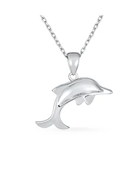 Bling Jewelry Created Blue Opal Inlay Nautical Ocean Marine Hawaiian Vacation Sea Life Dolphin Dangling Pendant Necklace .925 Sterling Silver