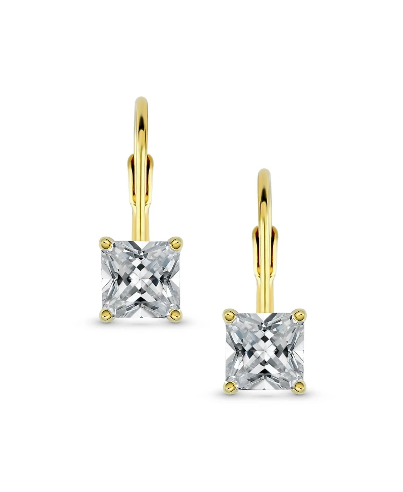 Bling Jewelry Classic Cubic Zirconia Square Princess Cut Solitaire Cz Lever back Earrings Gold Plated .925 Sterling Silver