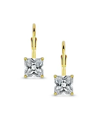 Bling Jewelry Classic Cubic Zirconia Square Princess Cut Solitaire Cz Lever back Earrings Gold Plated .925 Sterling Silver