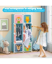 8-Cube Kids Wardrobe Closet with Clothes Hanging Section and Doors