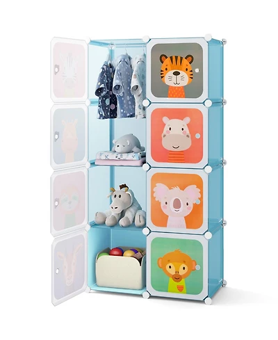 8-Cube Kids Wardrobe Closet with Clothes Hanging Section and Doors