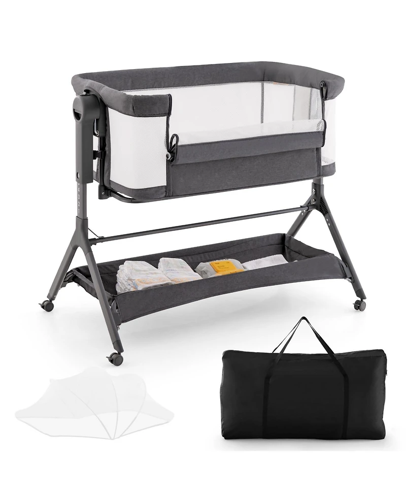 Gouun Kids Height Adjustable Bedside Sleeper with Storage Bag and Soft Mattress