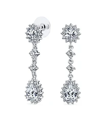 Bling Jewelry Statement Pave Crown Halo Cubic Zirconia Cz Long Dangling Oval Teardrop Chandelier Earrings