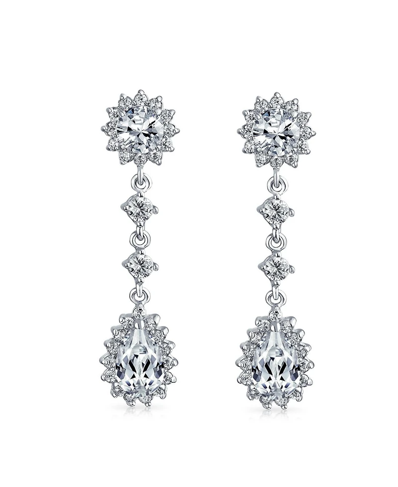 Bling Jewelry Statement Pave Crown Halo Cubic Zirconia Cz Long Dangling Oval Teardrop Chandelier Earrings