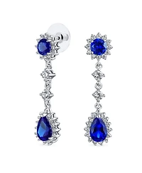 Bling Jewelry Statement Pave Crown Halo Cubic Zirconia Cz Long Dangling Oval Teardrop Chandelier Earrings