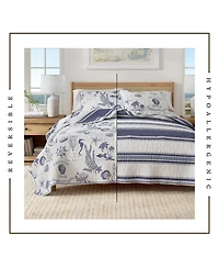 Linery & Co. Cotton Stitched Reversible Coastal 3 Piece Quilt and Sham Set