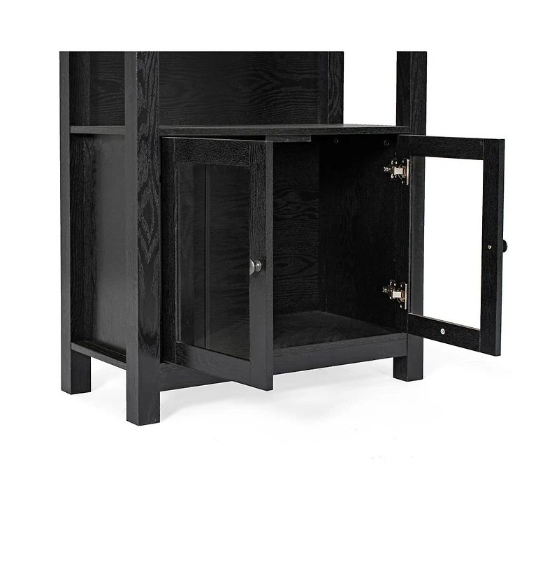 Omaha Modern Farmhouse Storage Cabinet Bookcase, Glass Doors And Open Shelves