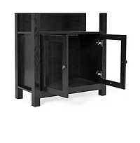 Omaha Modern Farmhouse Storage Cabinet Bookcase, Glass Doors And Open Shelves