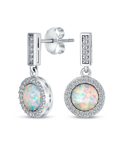 Bling Jewelry Cubic Zirconia Halo Cz Round Solitaire Created Opal Drop Earrings .925 Sterling Silver
