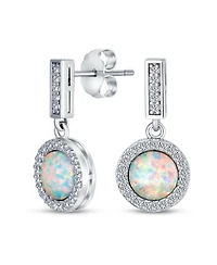 Bling Jewelry Cubic Zirconia Halo Cz Round Solitaire Created Opal Drop Earrings .925 Sterling Silver