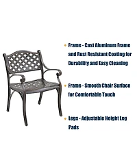 5-Piece Cast Aluminum Outdoor Furniture Patio Dining Set Table with Umbrella Hole Chairs