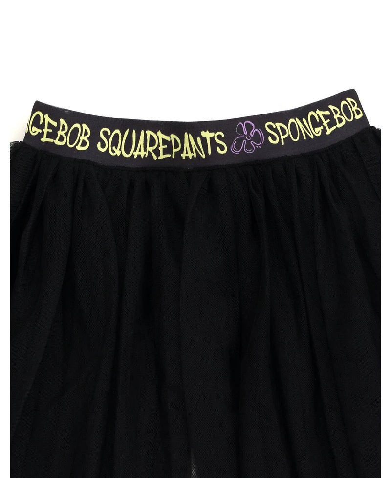SpongeBob SquarePants Toddler Girls Cropped Boxy Drop Shoulder T-Shirt and Mesh Tulle Skort