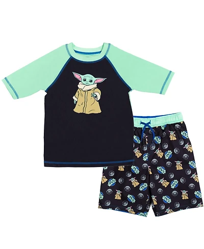 The Mandalorian Big Boys Star Wars Pullover Rash Guard and Swim Trunks Outfit Set