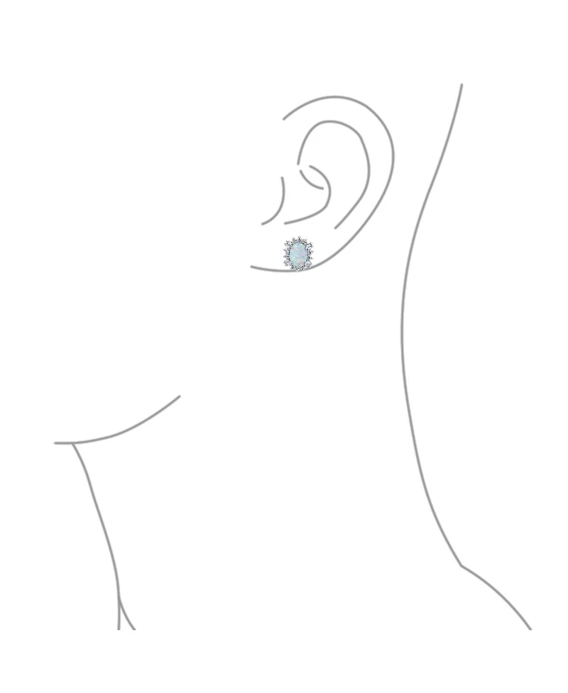 Bling Jewelry Estate Style Jewelry Oval Created Opal Crown Baguette Halo Cz Stud Earrings .925 Sterling Silver 12MM