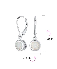 Bling Jewelry Bezel Round Circle Solitaire White Created Opal Dangle Lever Back Earrings .925 Sterling Silver