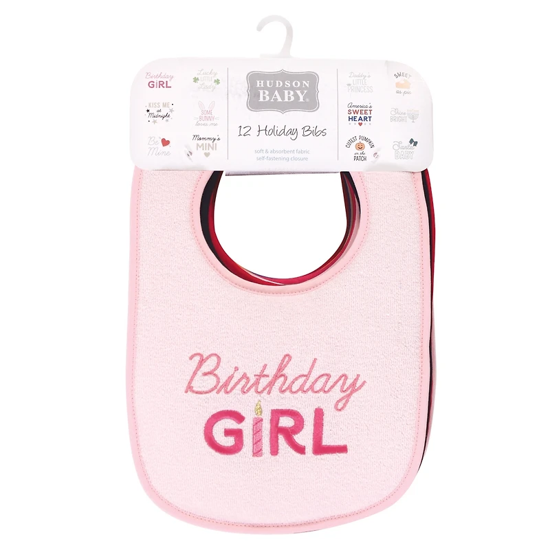 Hudson Baby Girls 12Pk Fiber Filled Holiday Bibs