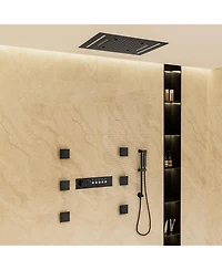 Mondawe Thermostatic Flush Ceiling Mounted Complete Shower System with Led Lights, Body Jets and Slide Bar