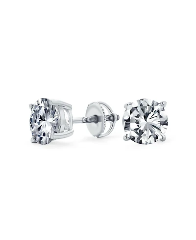 Bling Jewelry Round Solitaire Cz Stud Earrings Screw back Rose Gold Plated .925 Sterling Silver