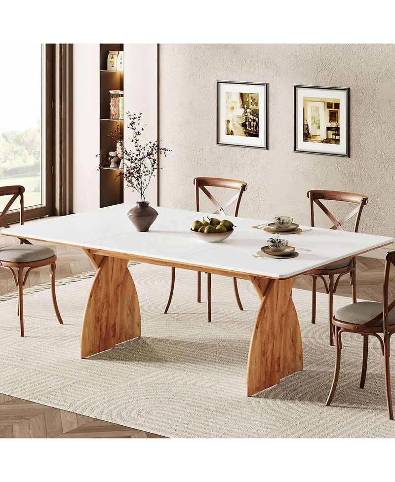 Tribesigns Large Dining Table for 6-8 People, Farmhouse Kitchen Table with Wood Legs, Rectangular Modern White Dinner Table for Dining Room, Living Ro