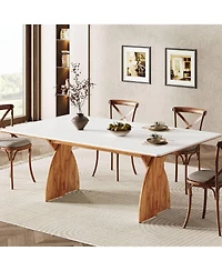 Tribesigns Large Dining Table for 6-8 People, Farmhouse Kitchen Table with Wood Legs, Rectangular Modern White Dinner Table for Dining Room, Living Ro