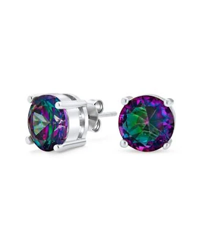 Bling Jewelry Unisex Black Mystic Rainbow Cubic Zirconia Solitaire Cz Stud Earrings .925 Sterling Silver Round Cut