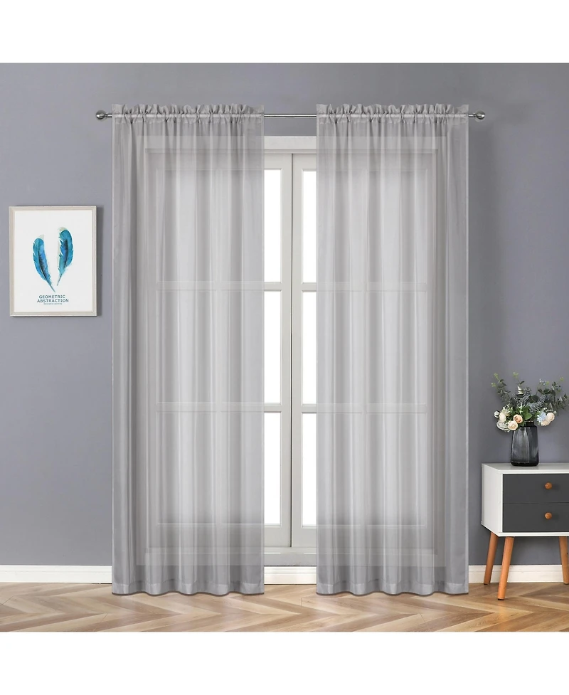 Kate Aurora Living 4-Pack High End Luxe Rod Pocket Sheer Voile Window Curtain Set