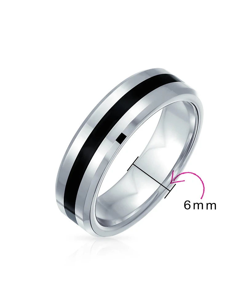 Bling Jewelry Black Silver Two Tone Stripe Couples Titanium Band Rings Comfort Fit