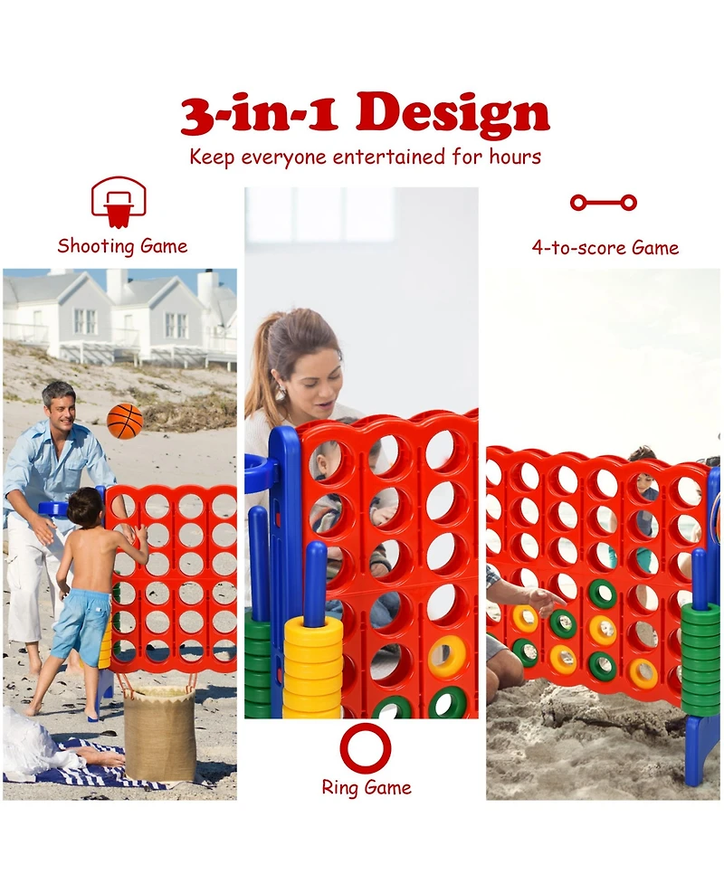 Gymax 2.5Ft 4-to-Score Giant Game Set Basketball Hoop Ring Game Outdoor Indoor