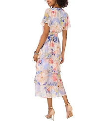Vince Camuto Women's Floral-Print Flutter-Sleeve Tiered Midi Dress