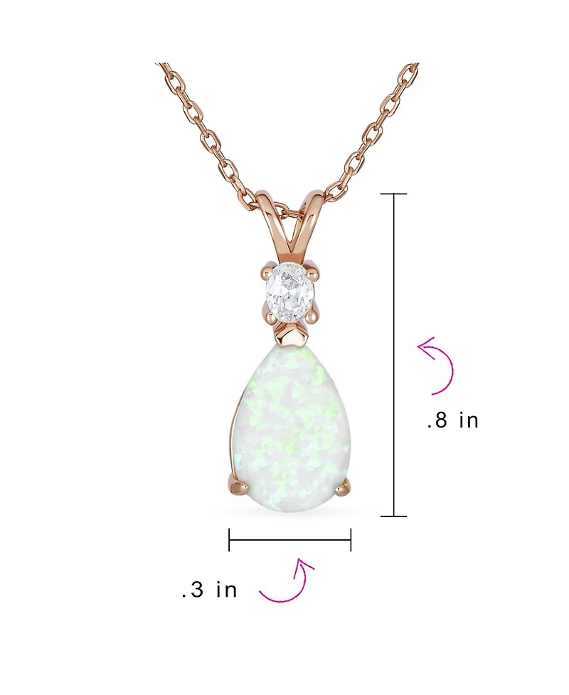 Bling Jewelry Classic Simple Cz Infinity Accent 3- 5CT Solitaire Teardrop White Rainbow Created Opal Pendant Necklace Rose Gold Plated .925 Sterling S