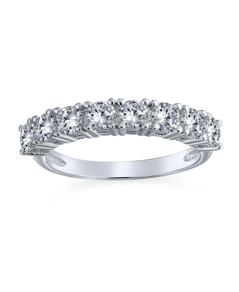 Bling Jewelry Simple Thin Round Cubic Zirconia Cz Stackable 1/2 Eternity Band Ring .925 Sterling Silver