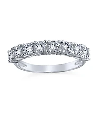 Bling Jewelry Simple Thin Round Cubic Zirconia Cz Stackable 1/2 Eternity Band Ring .925 Sterling Silver
