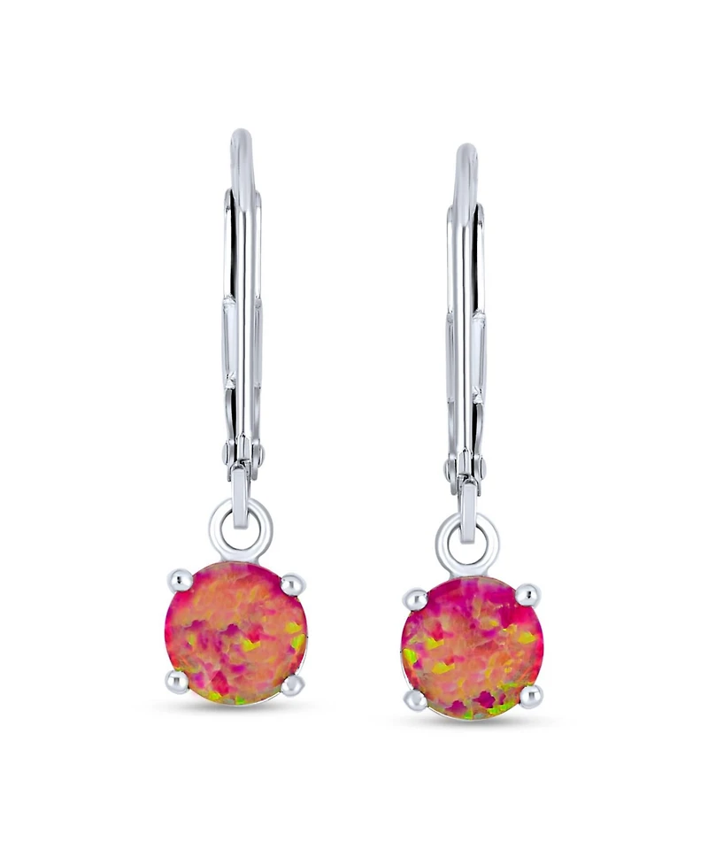 Bling Jewelry Simple Solitaire Pink Created Opal Lever back Dangle Drop Earrings .925 Sterling Silver