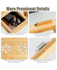 Bamboo Laptop Lap Tray with Adjustable Legs and Tilting Heat-dissipation Top